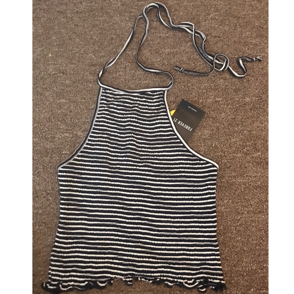 Blue and white striped halter top